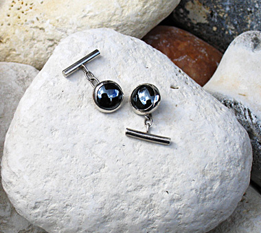 Sterling silver and haematite cufflinks with chain