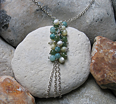 Sterling silver necklace with green aventurine, amazonite and mother of pearl